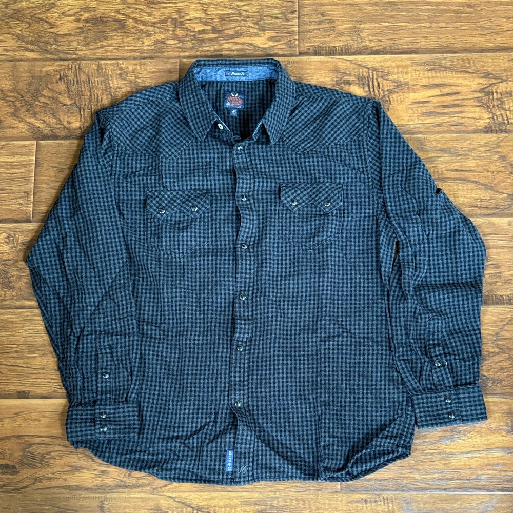 Western black/grey snap front flannel shirt